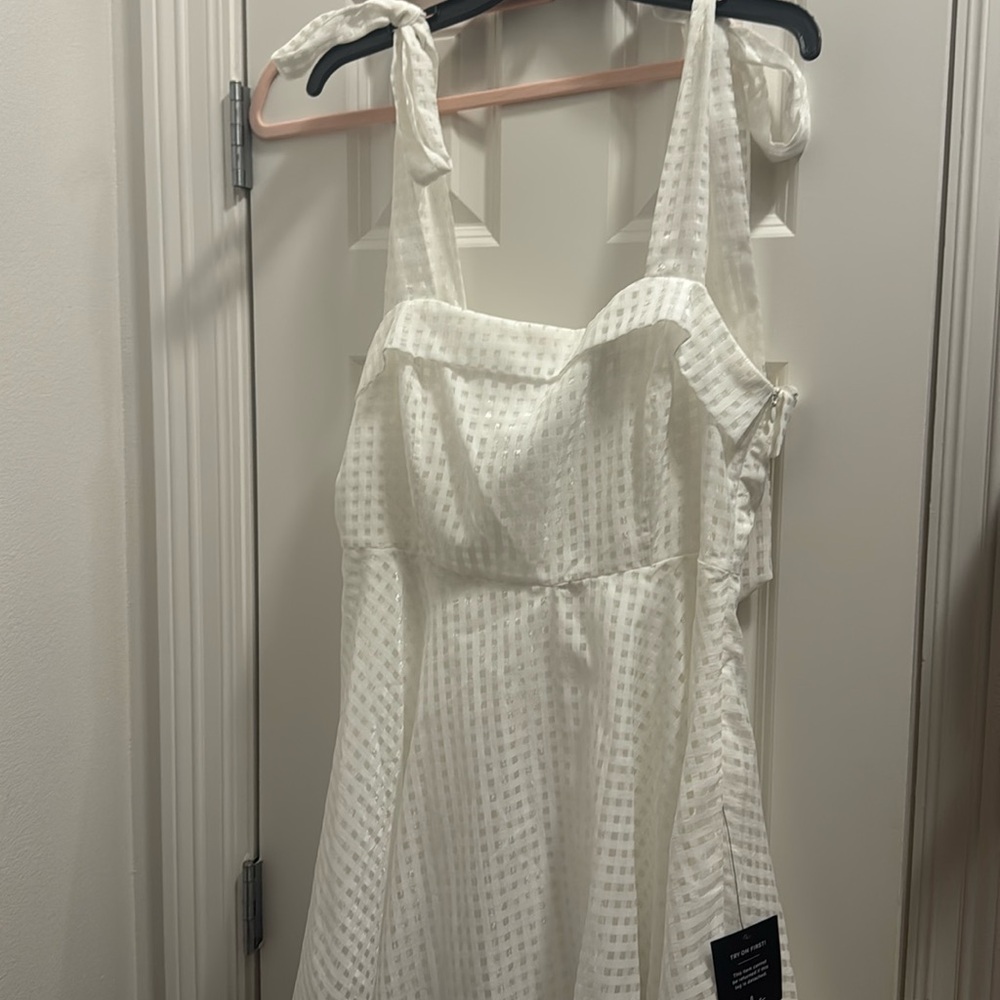 Forever Darling White Gingham Burnout Tie-Strap Mini Dress